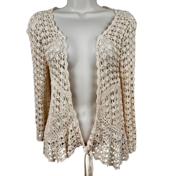 Gold Hawk Crochet Cardigan Ivory Small Boho Cottage Core Hippie Festival - Picture 1 of 9